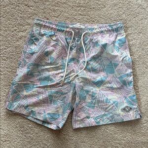 PacSun Men's Abstract Swim Trunks - Blue and Pink